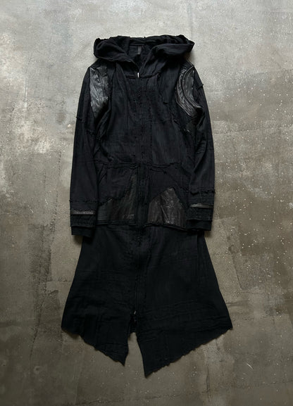 black patchwork hooded outerwear jacket