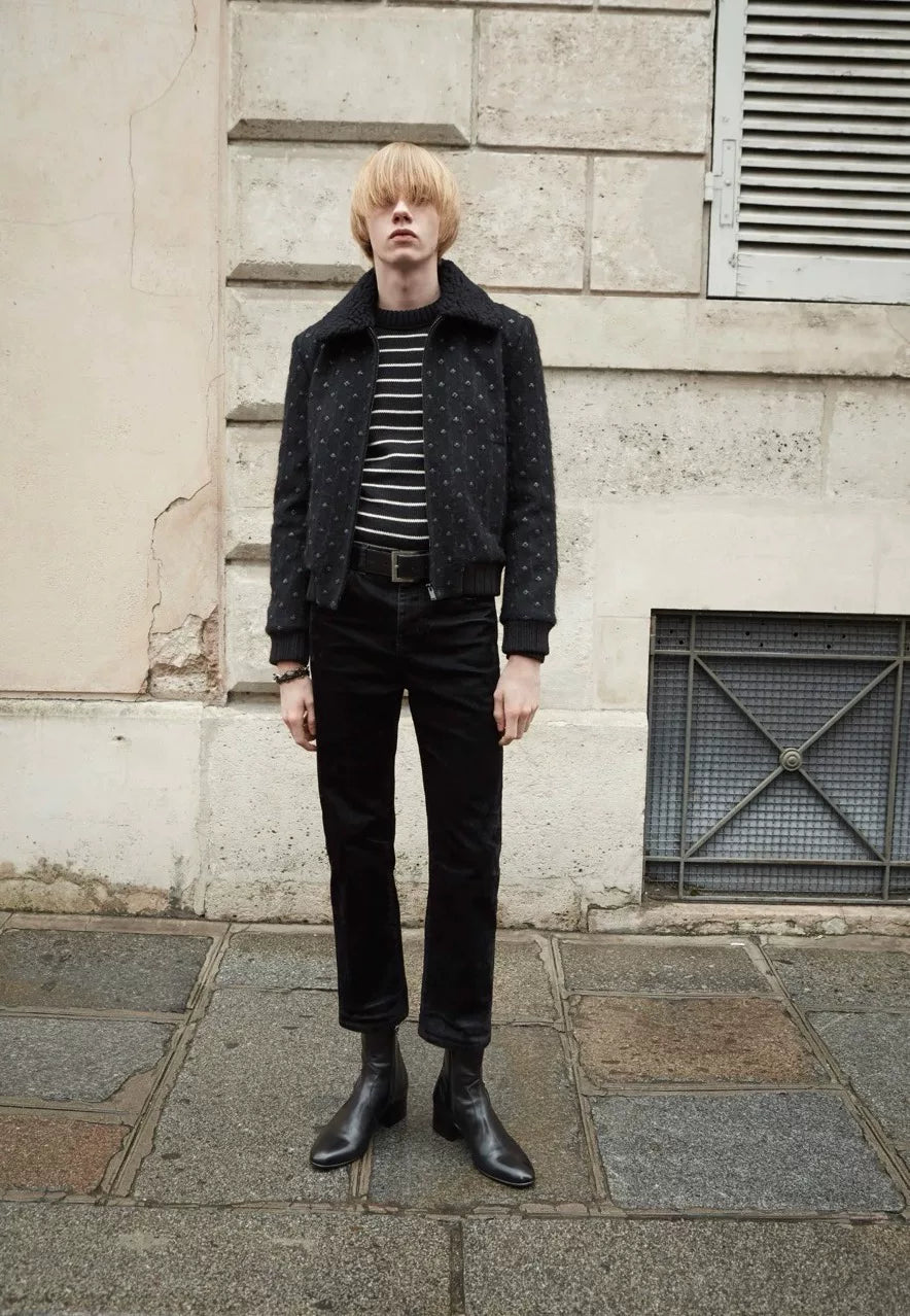 saint laurent black straight-leg waxed jeans