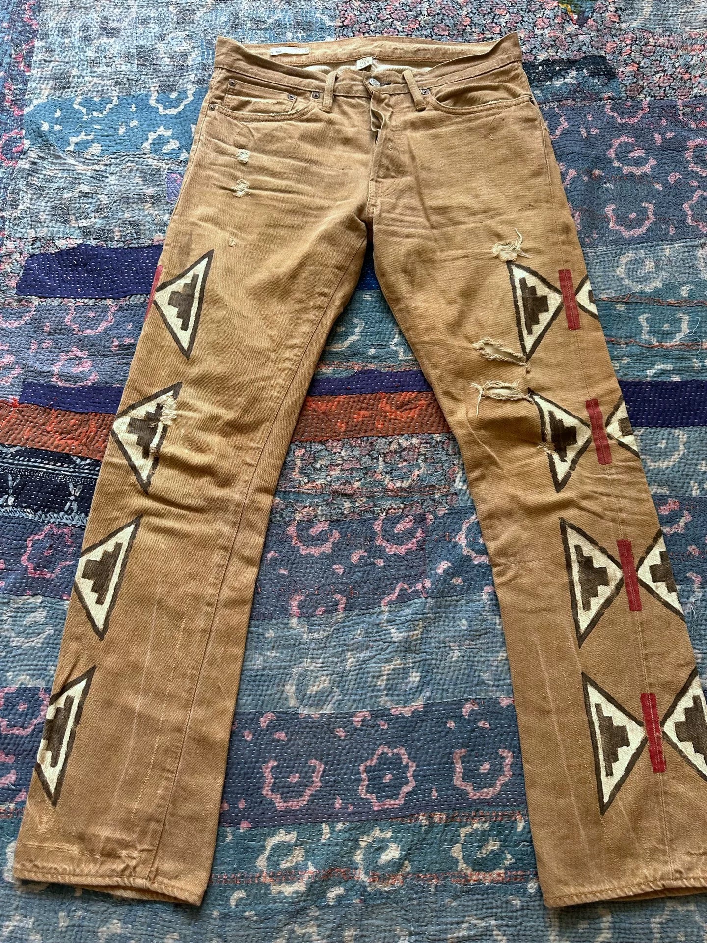 hand-painted limited edition distressed denim pants