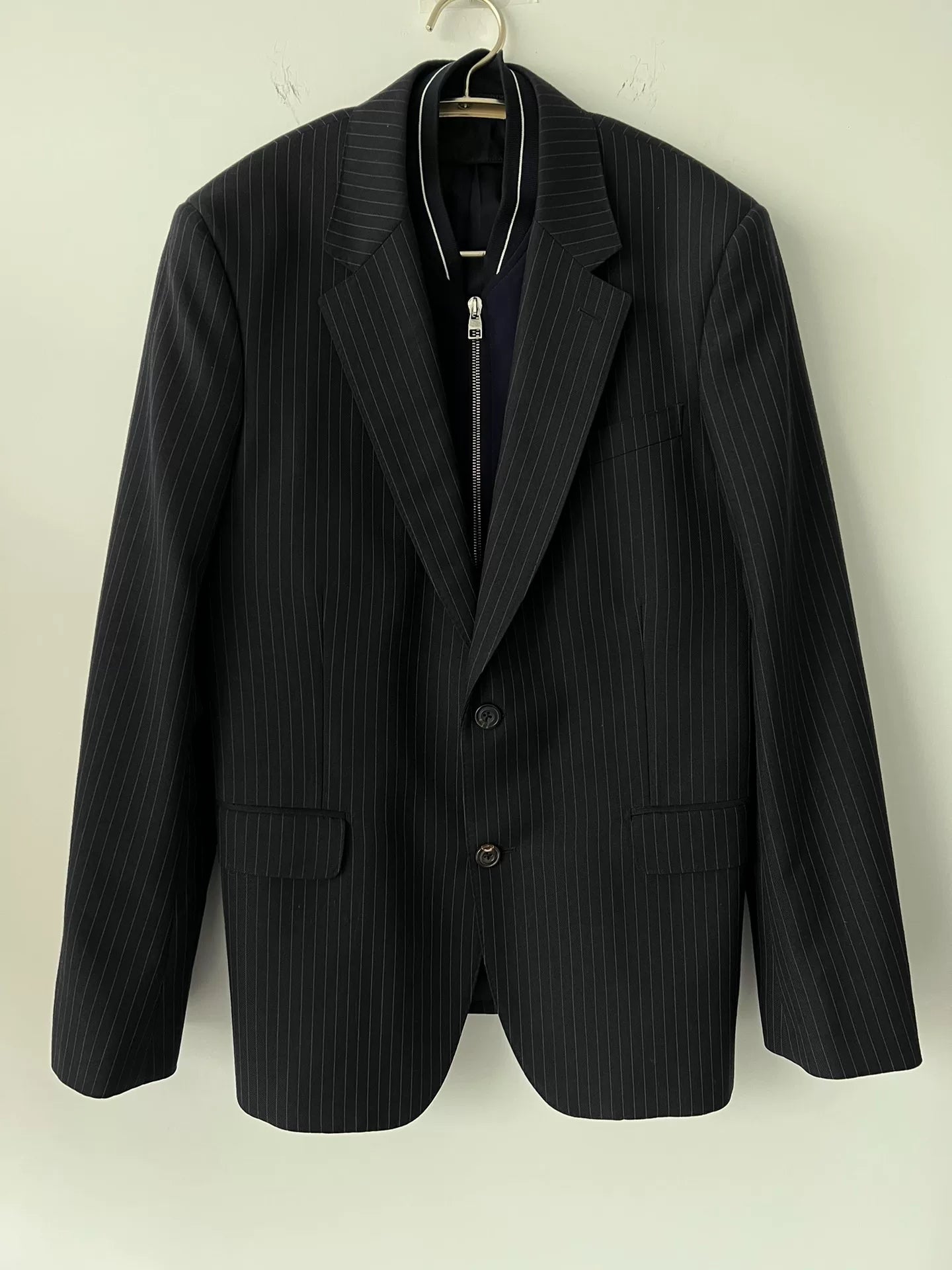 alexander mcqueen pinstripe suit jacket with removable collar