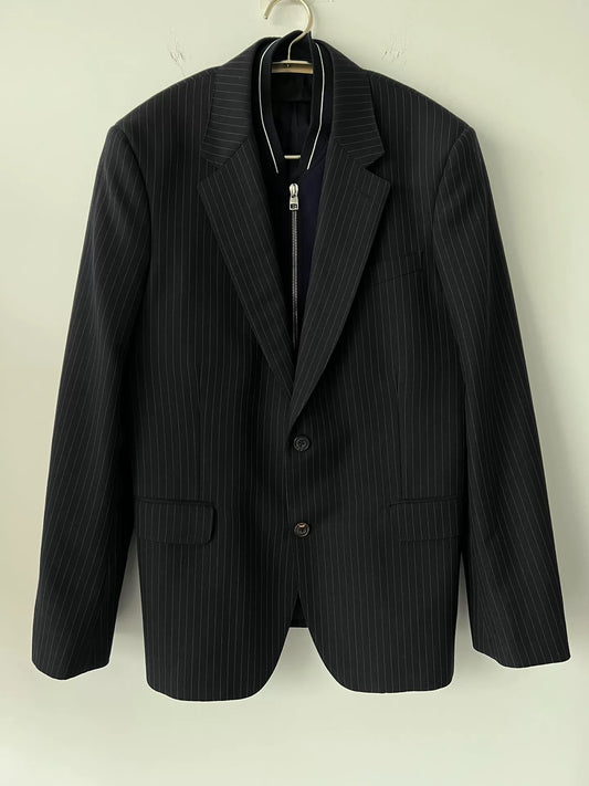 alexander mcqueen pinstripe suit jacket with removable collar