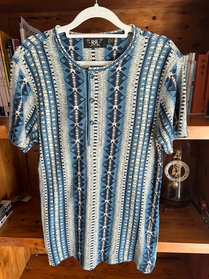 vintage southwestern print short sleeve henley