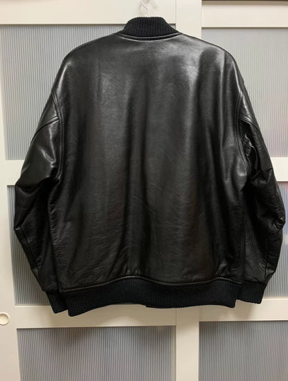 Wacko Maria Leather Baseball Jacket with Lining