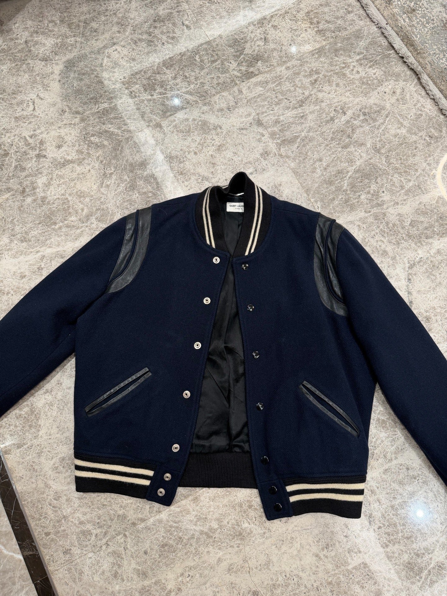 Saint Laurent Varsity Jacket Leather Sleeves