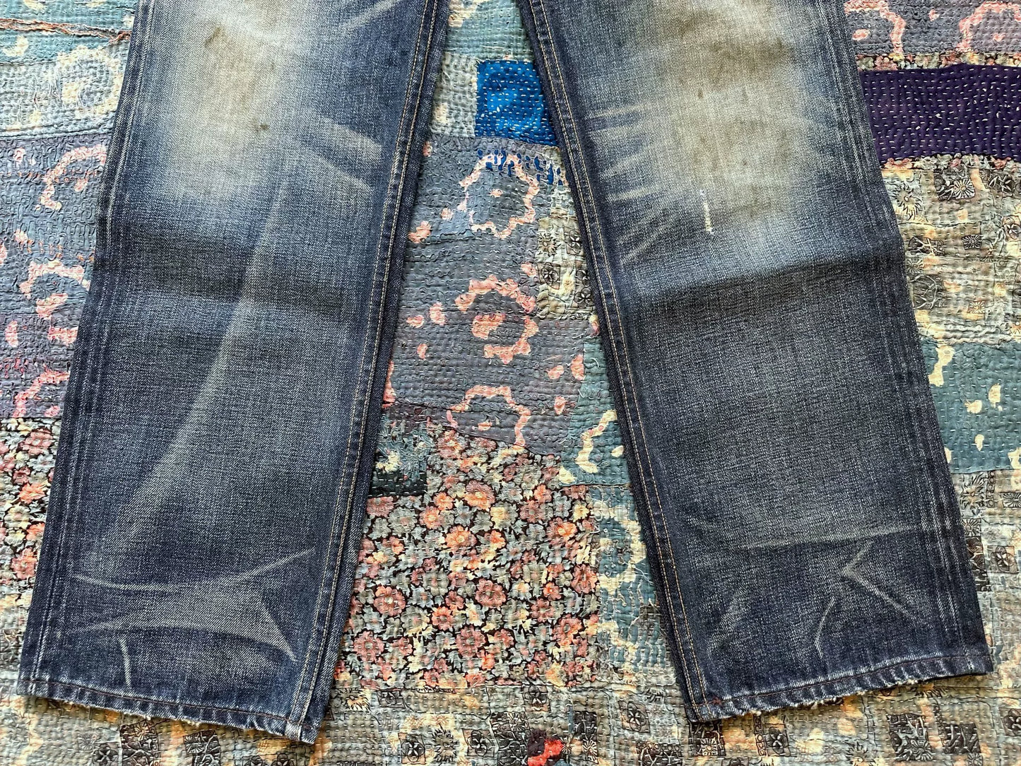 rrl distressed denim jeans with holes