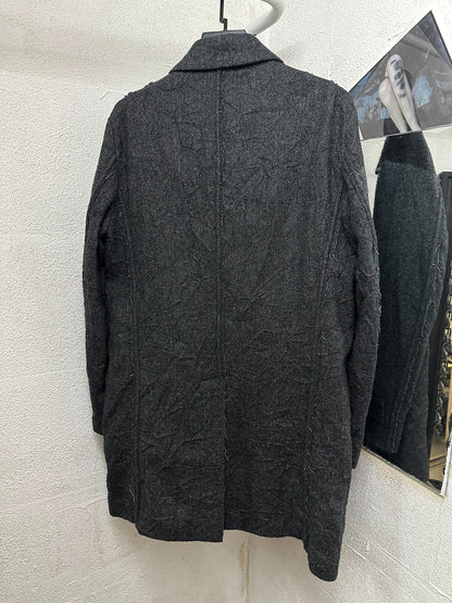yohji yamamoto wool coat with unique design