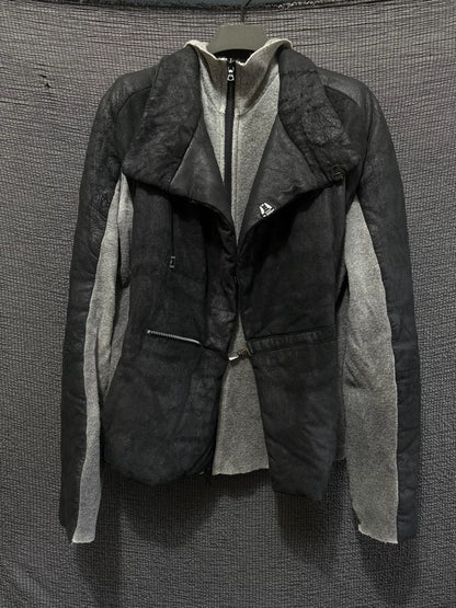 black leather high collar jacket