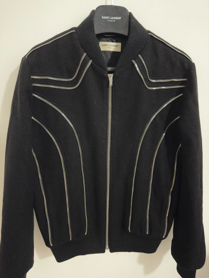 Saint Laurent Multi-Zipper Wool Baseball Jacket