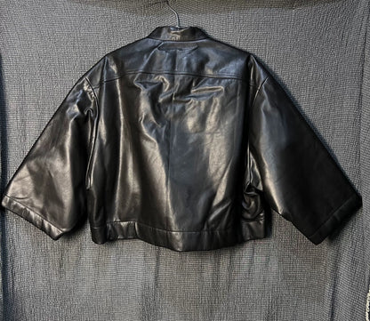 rick owens black leather cropped jacket