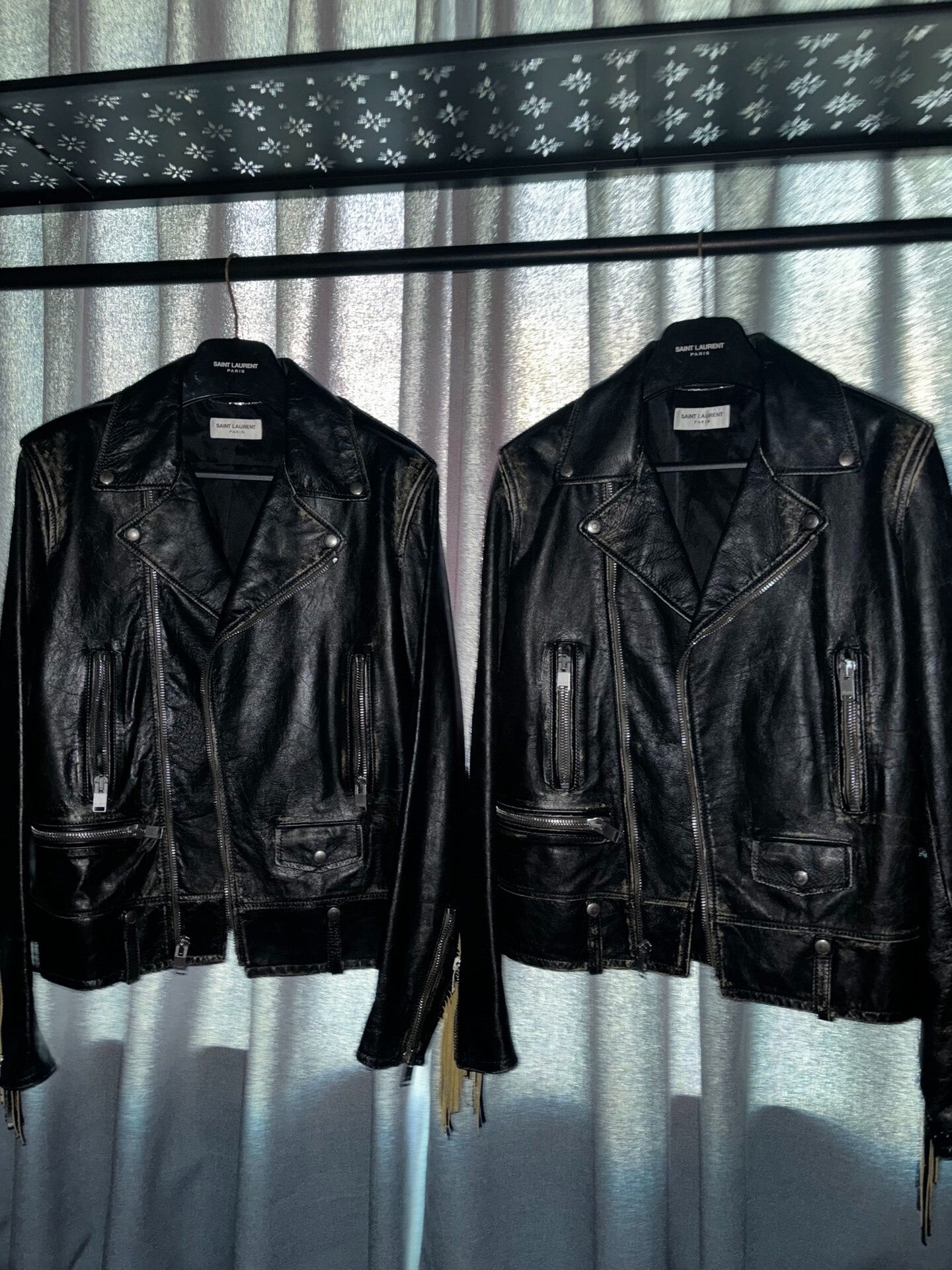 saint laurent distressed fringe leather jacket