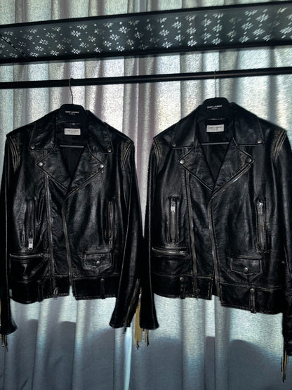 saint laurent distressed fringe leather jacket