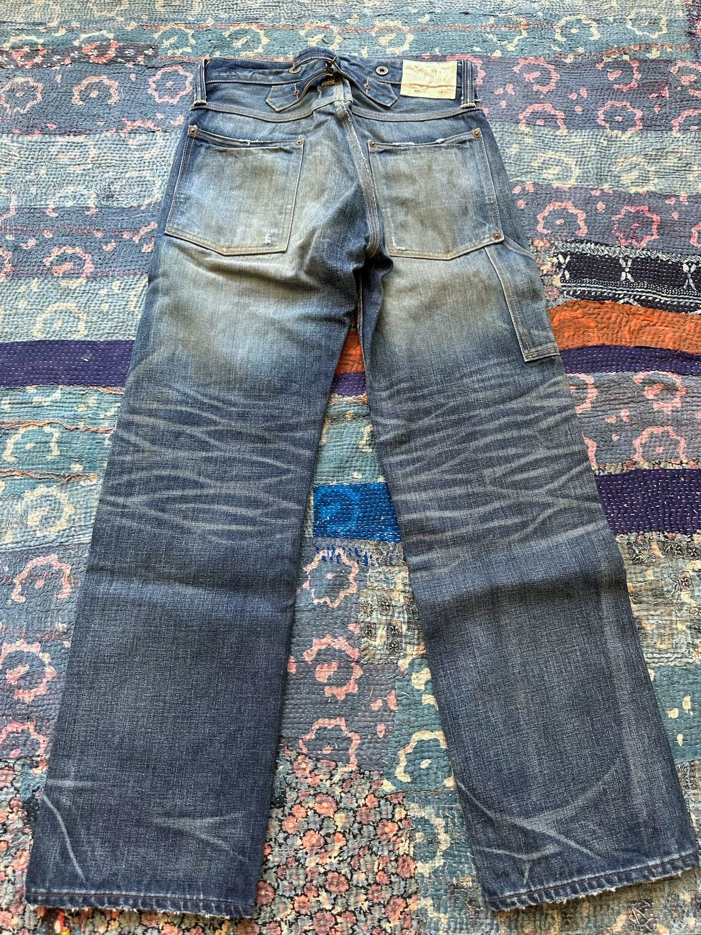 rrl distressed denim jeans with holes