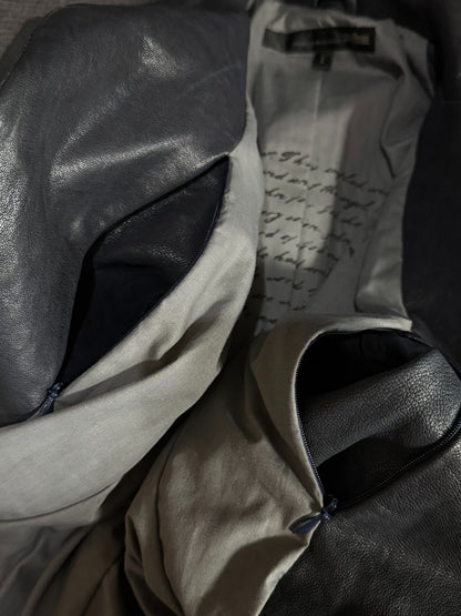 dark goat leather single-breasted blazer