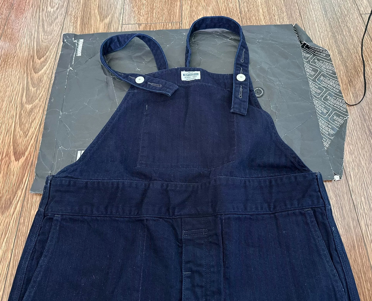 blue dye herringbone fabric overalls