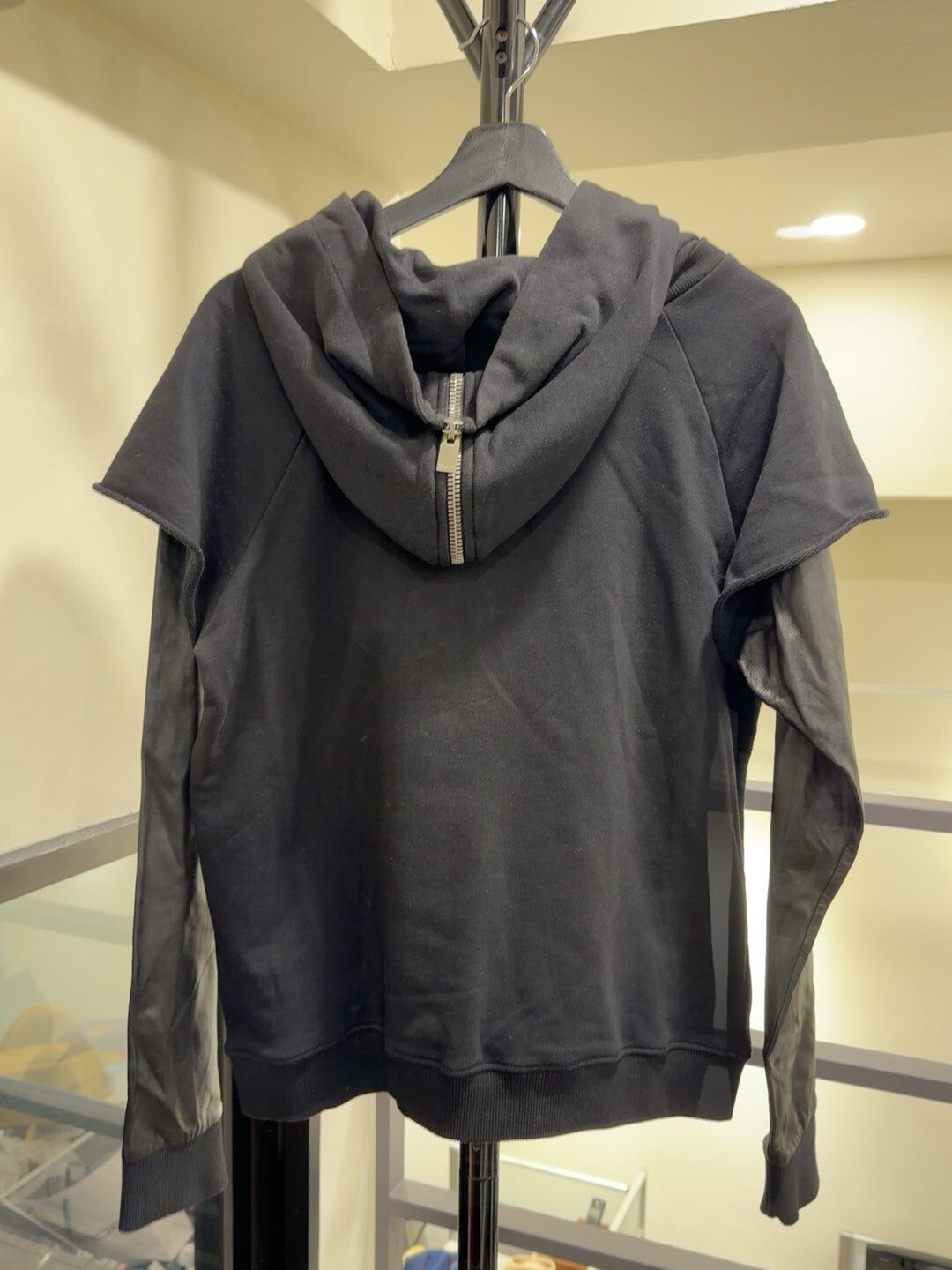 Saint Laurent Black Leather Sleeve Sweatshirt