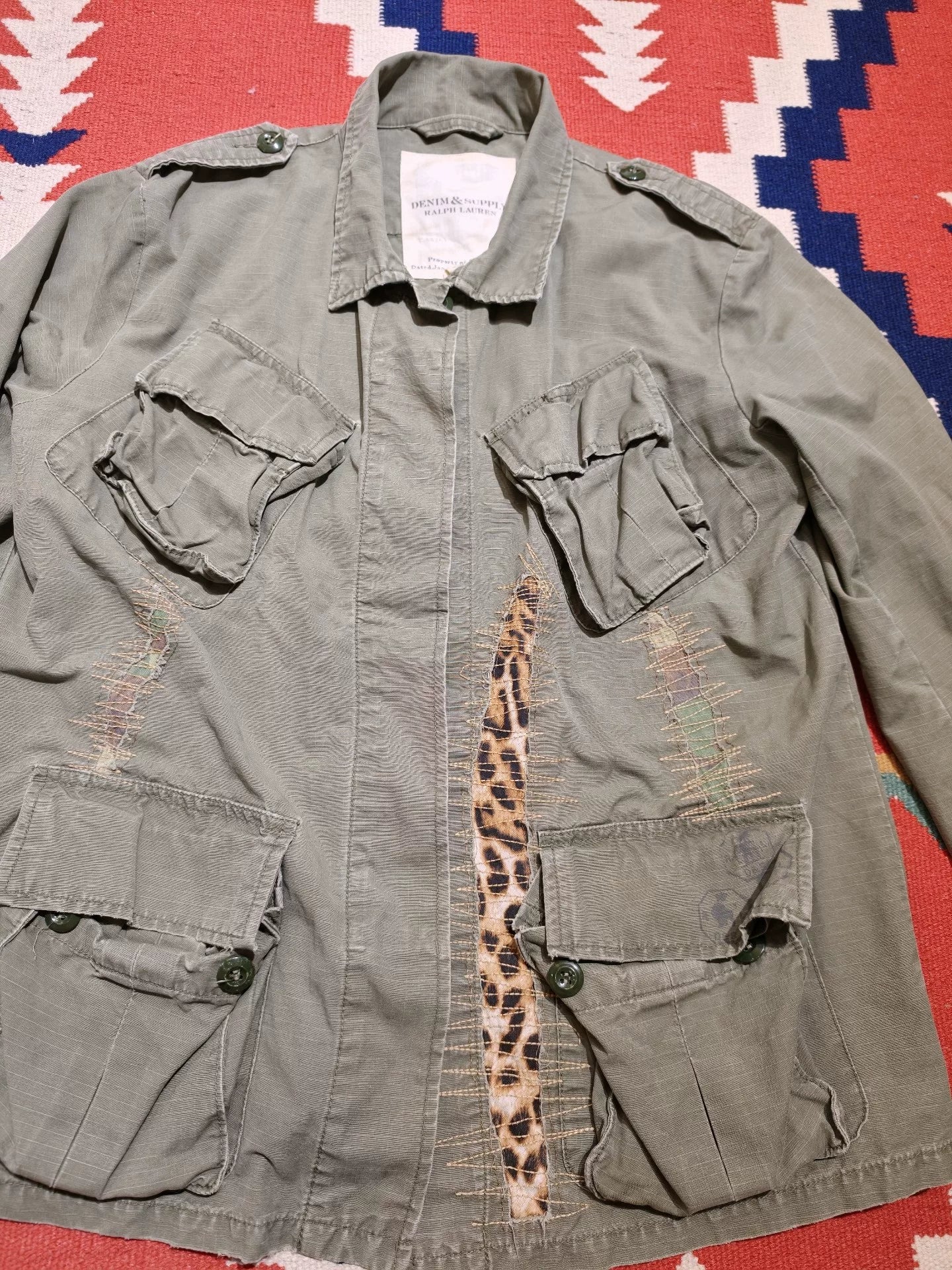 RRL Vintage Distressed Leopard Patch Jacket