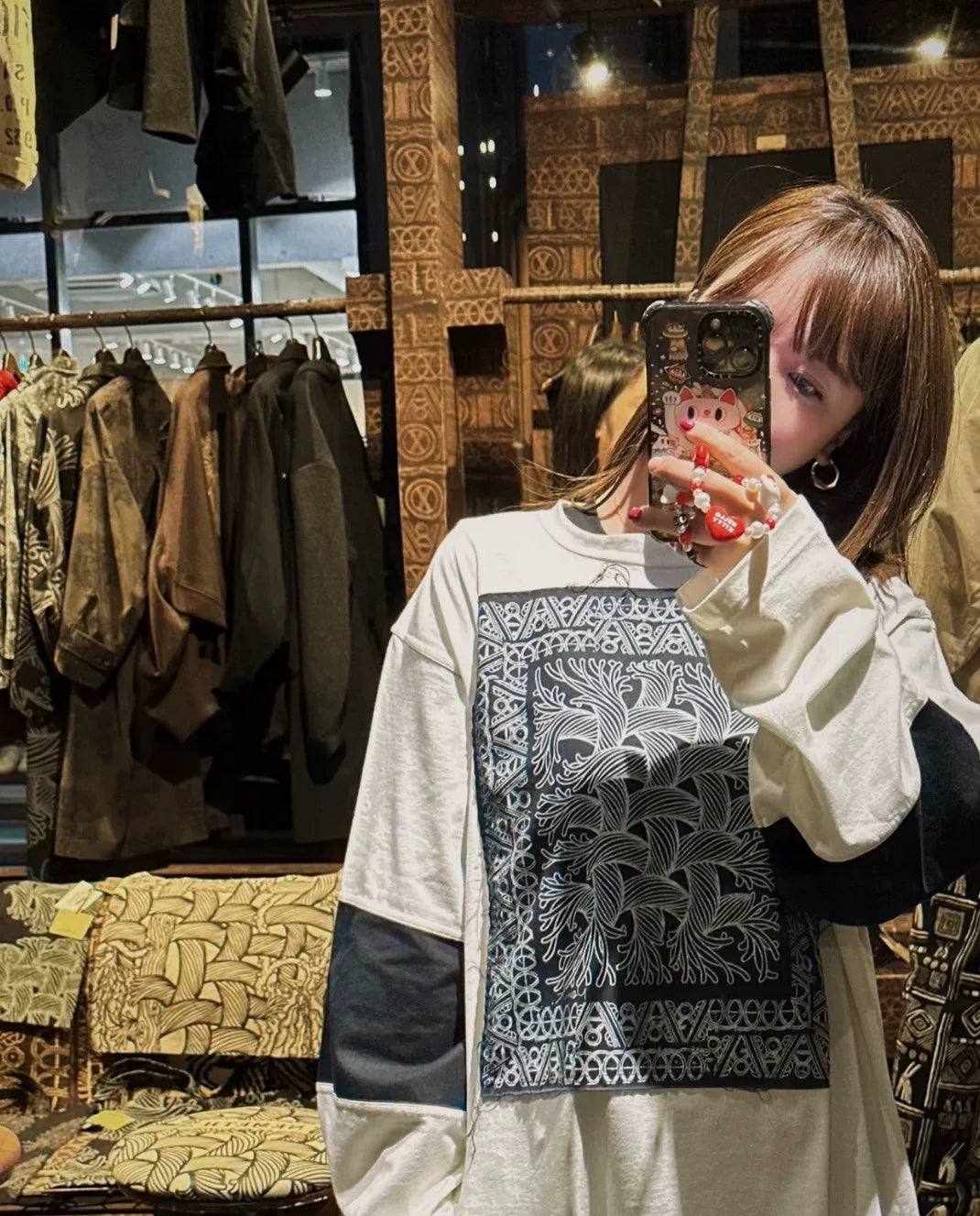 black and white rope knot long sleeve tee