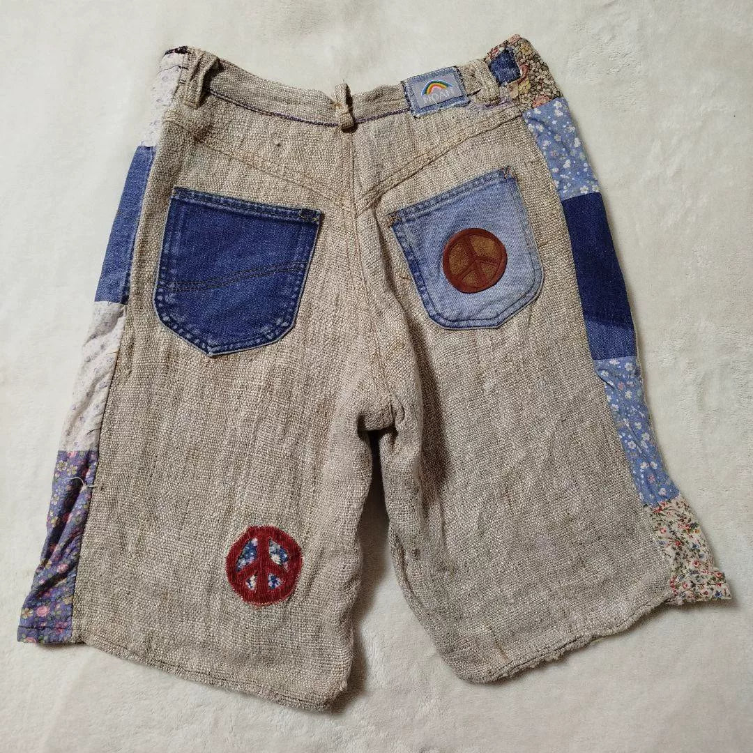 handmade patchwork cotton-linen shorts