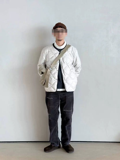 nanamica reversible down cardigan in ecru