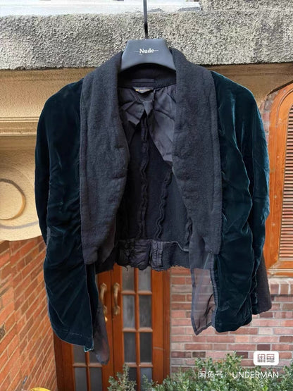 Comme des Garçons Dark Green Velvet Cape Jacket