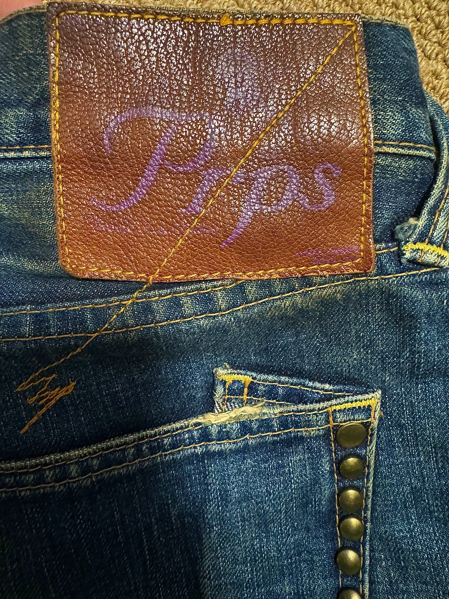 Blue Faded Distressed Studded Jeans