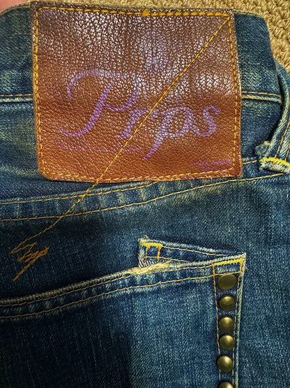 Blue Faded Distressed Studded Jeans
