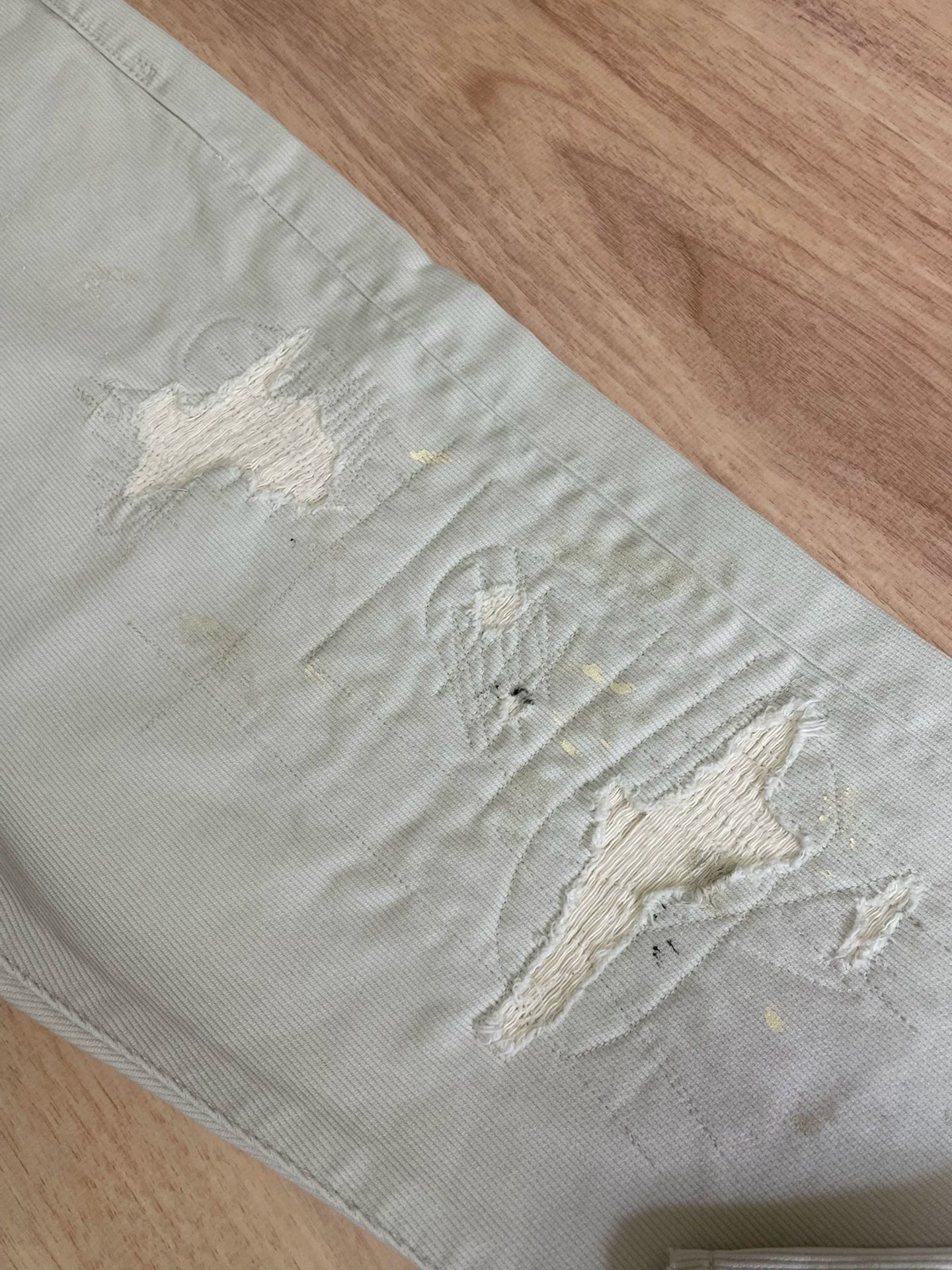 ivory corduroy pants with paint splatter