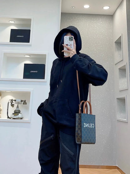 Celine Logo Print Hoodie in Black