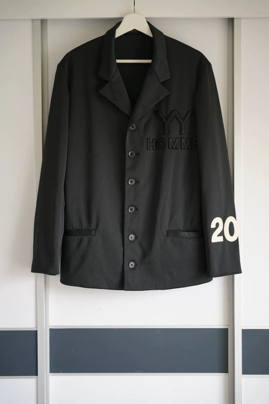 yohji yamamoto black digital embroidery suit
