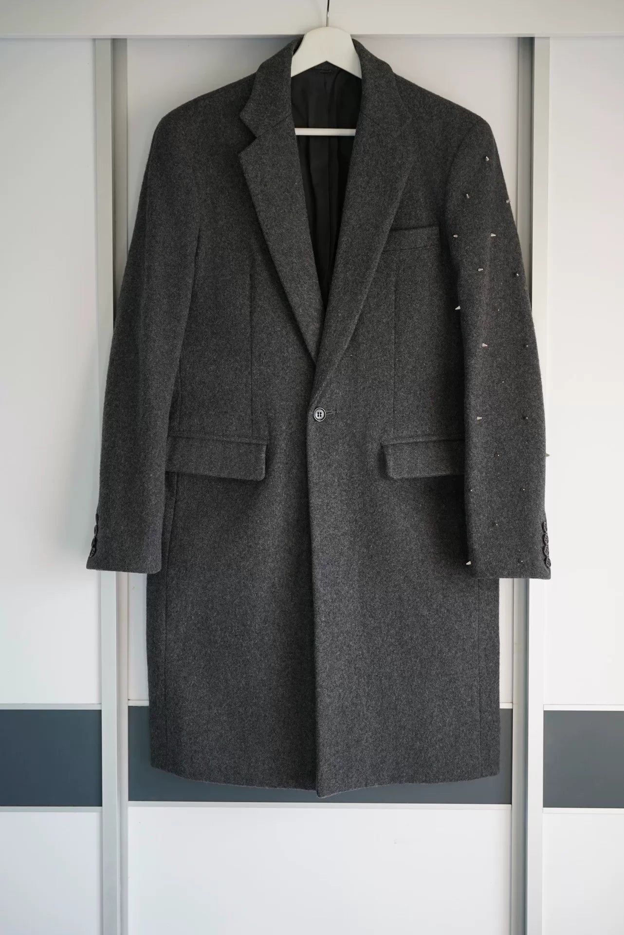 gray wool coat with studs by Sulvam