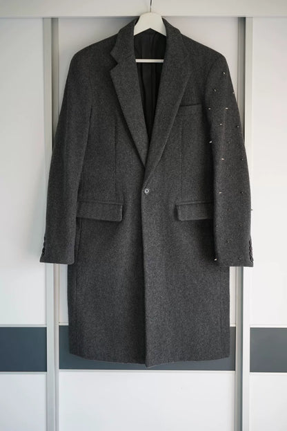 gray wool coat with studs by Sulvam