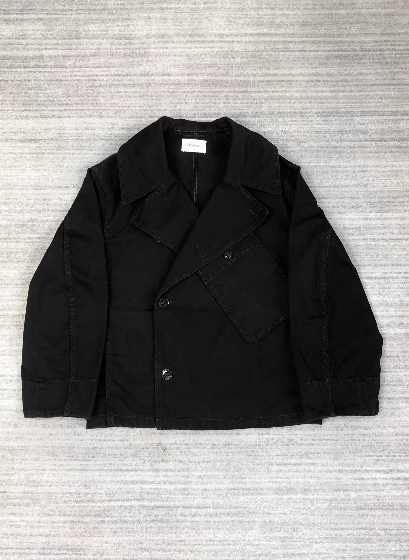 black double-breasted jacket with collar