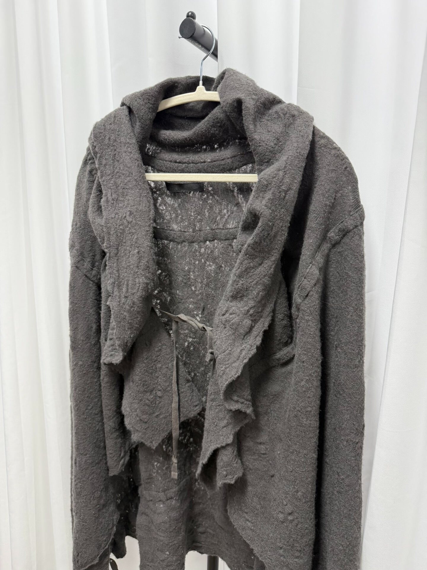 stylish gray wool cape with drawstring