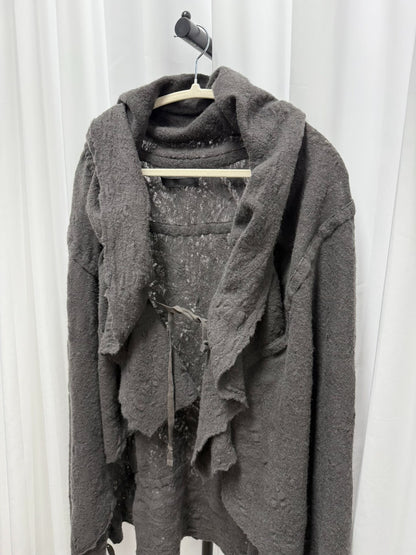 stylish gray wool cape with drawstring