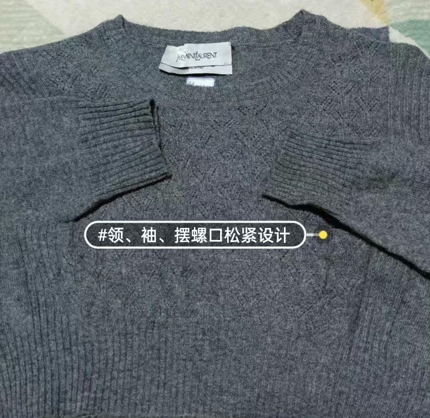 YSL Gray Wool Cable Knit Sweater