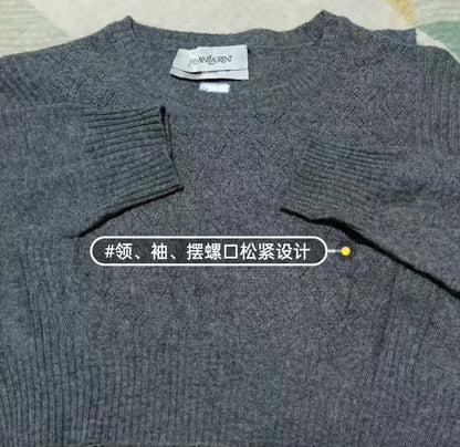 YSL Gray Wool Cable Knit Sweater