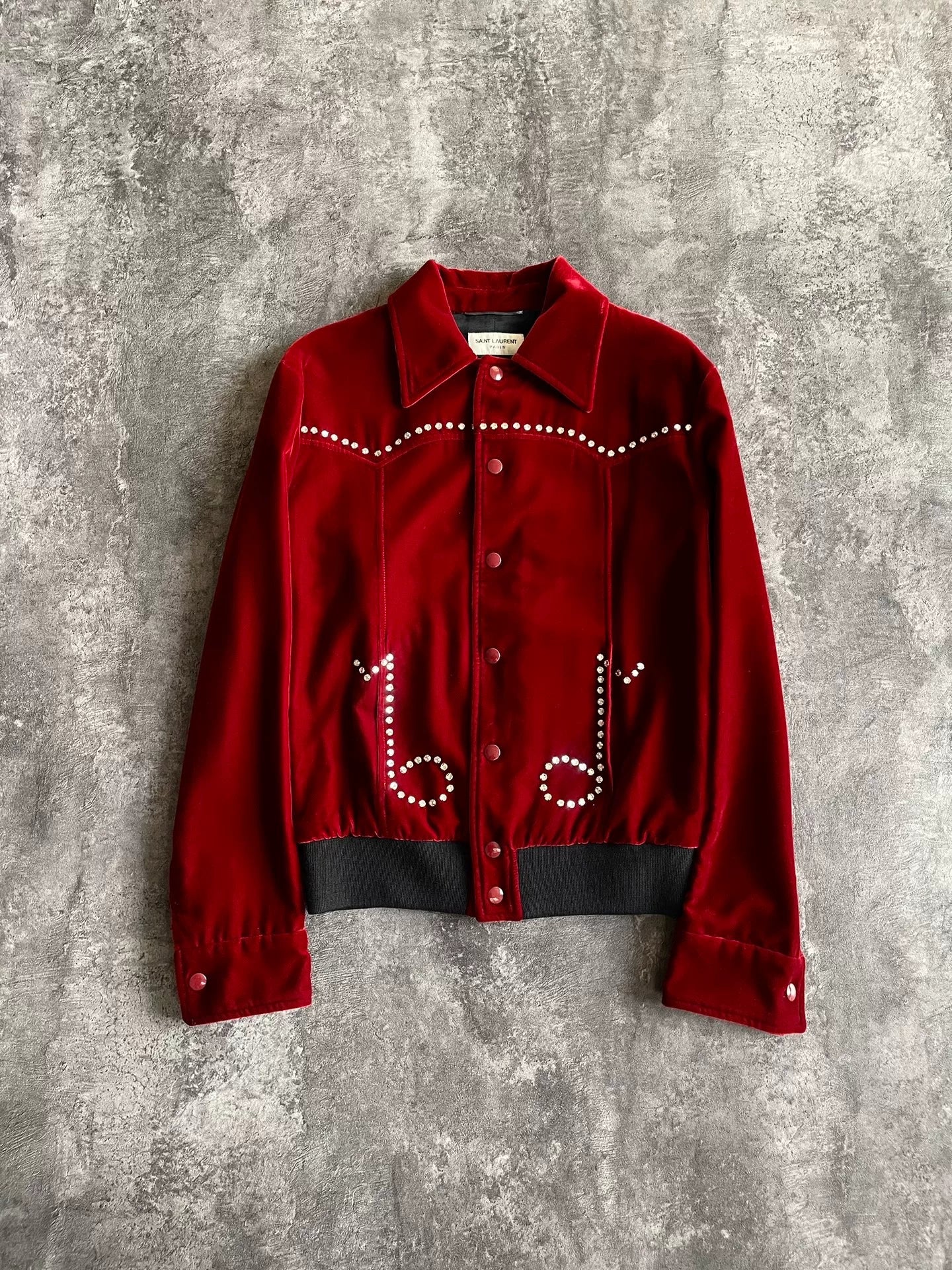 Saint Laurent Red Velvet Music Note Jacket