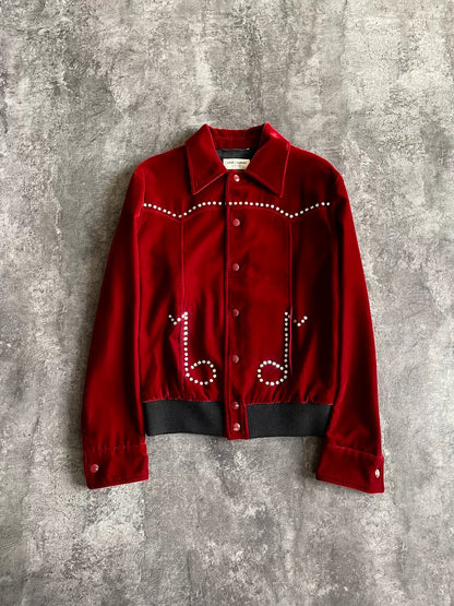 Saint Laurent Red Velvet Music Note Jacket