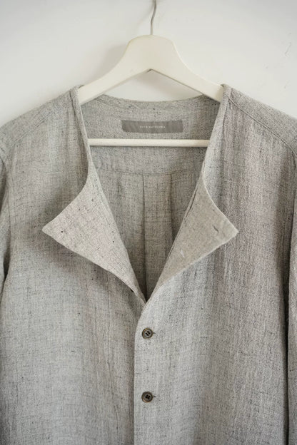 gray linen button-up shirt by Yuta Matsuoka