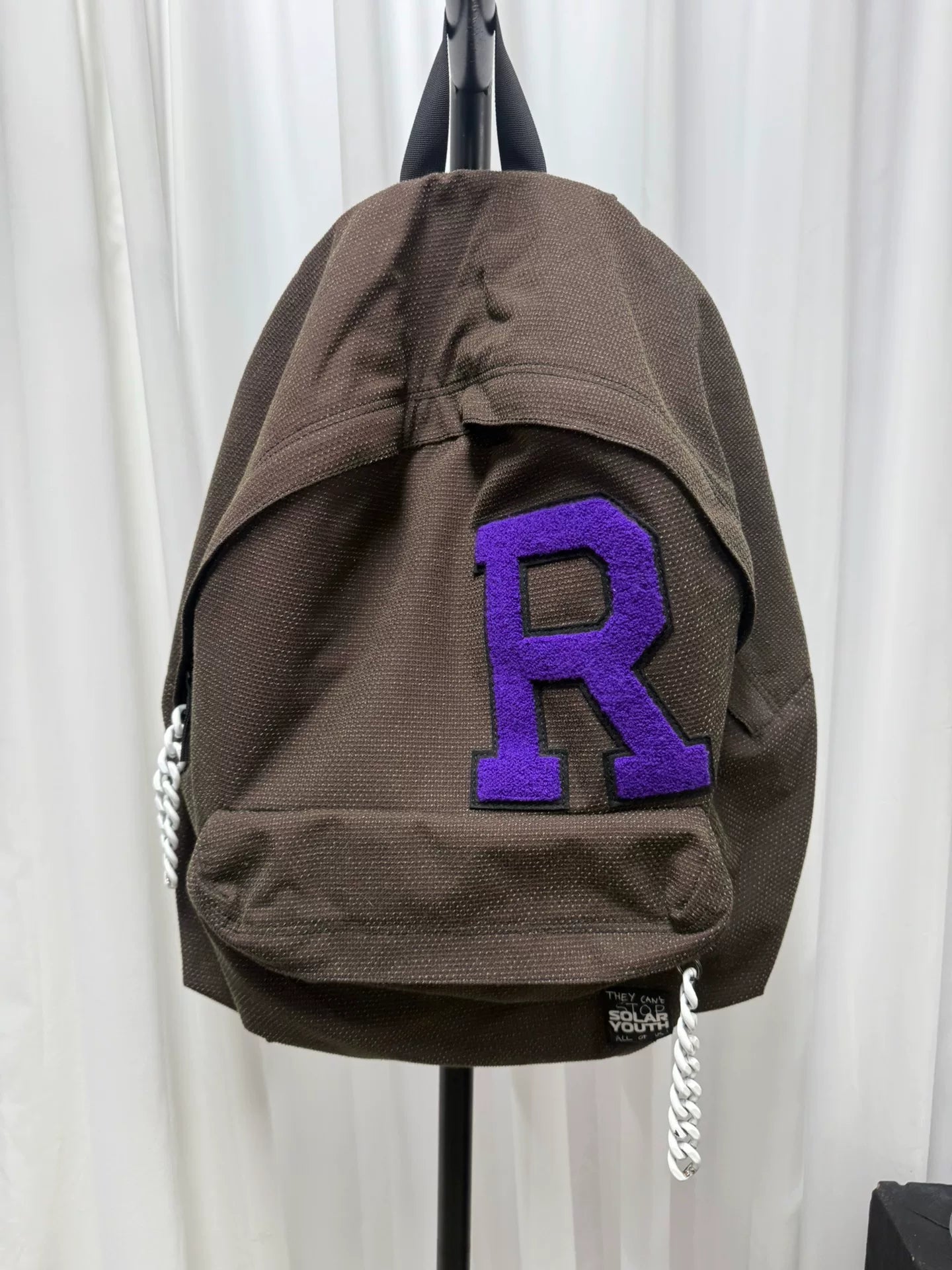 raf simons plush chain backpack in brown