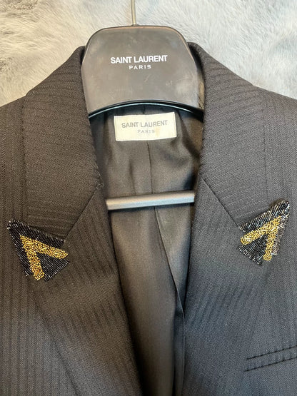Saint Laurent SLP Black Pinstripe Beaded Blazer