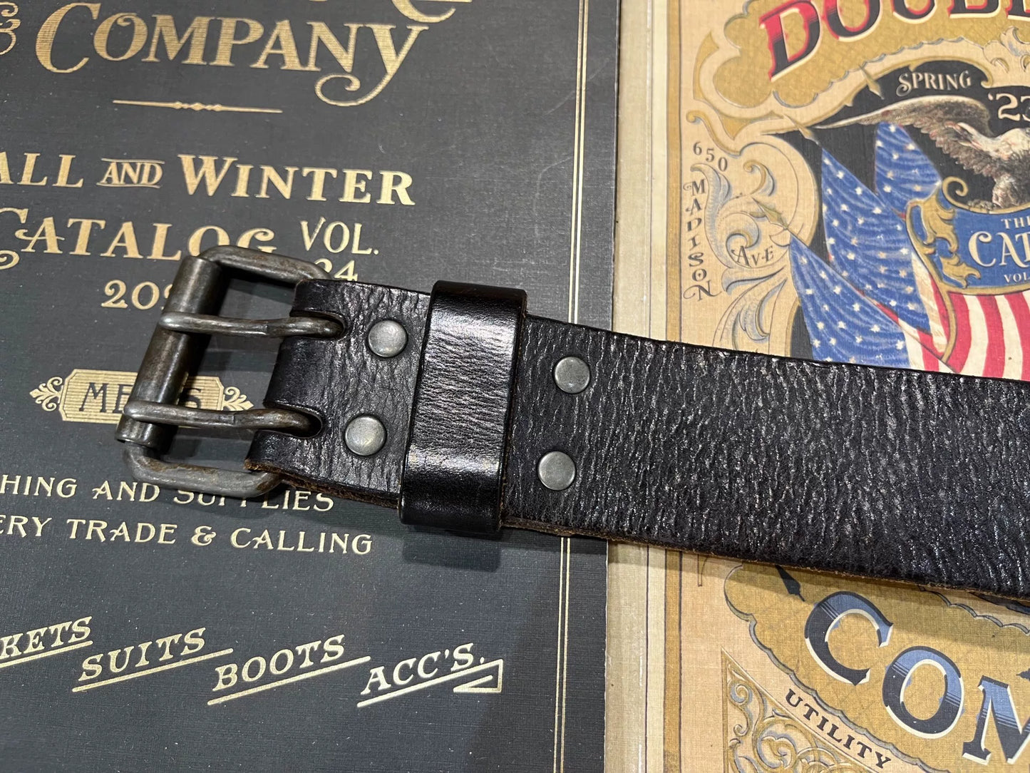 black leather double rl belt