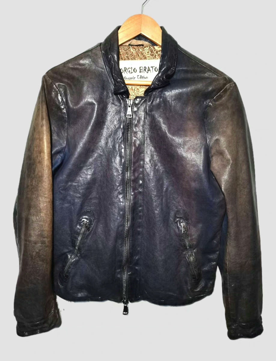 Giorgio Brato Vintage Blue Yellow Leather Jacket