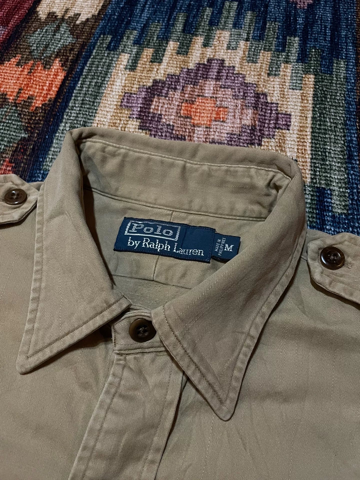 RALPH LAUREN Khaki Puppy Print Military Shirt