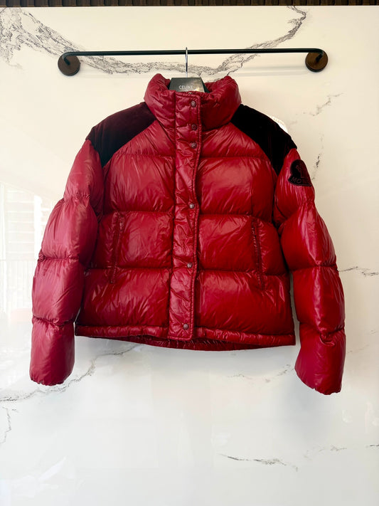 red colorblock down jacket