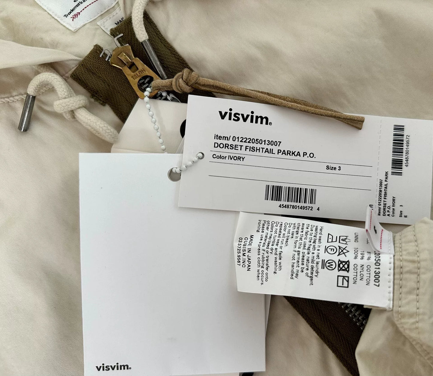 visvim dorset fishtail parka jacket ivory