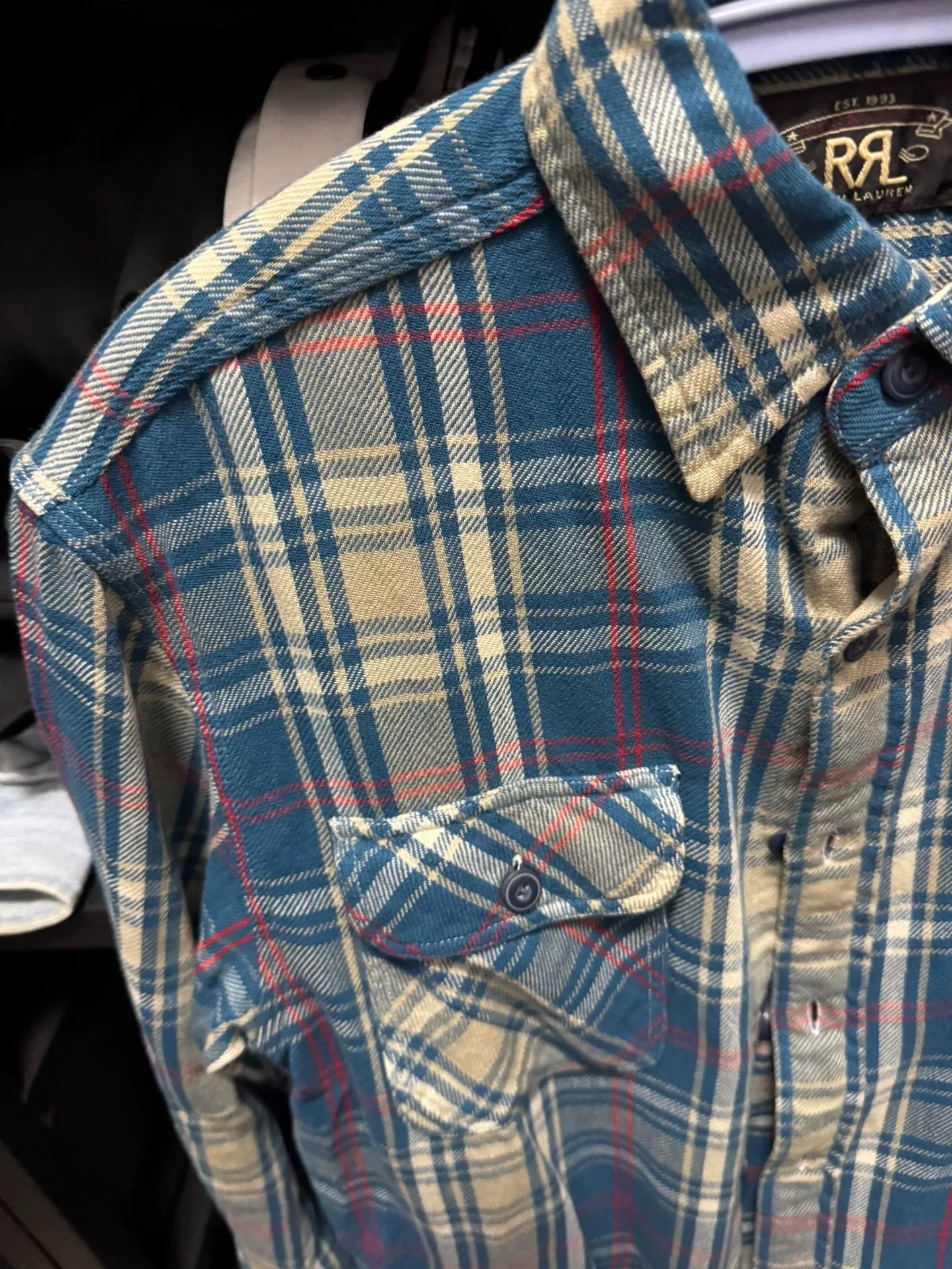 blue plaid long sleeve shirt