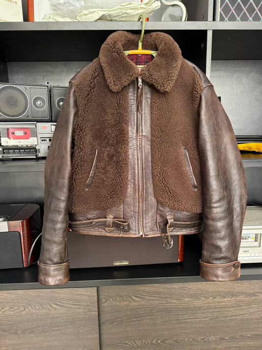 thedi classic brown bear leather jacket