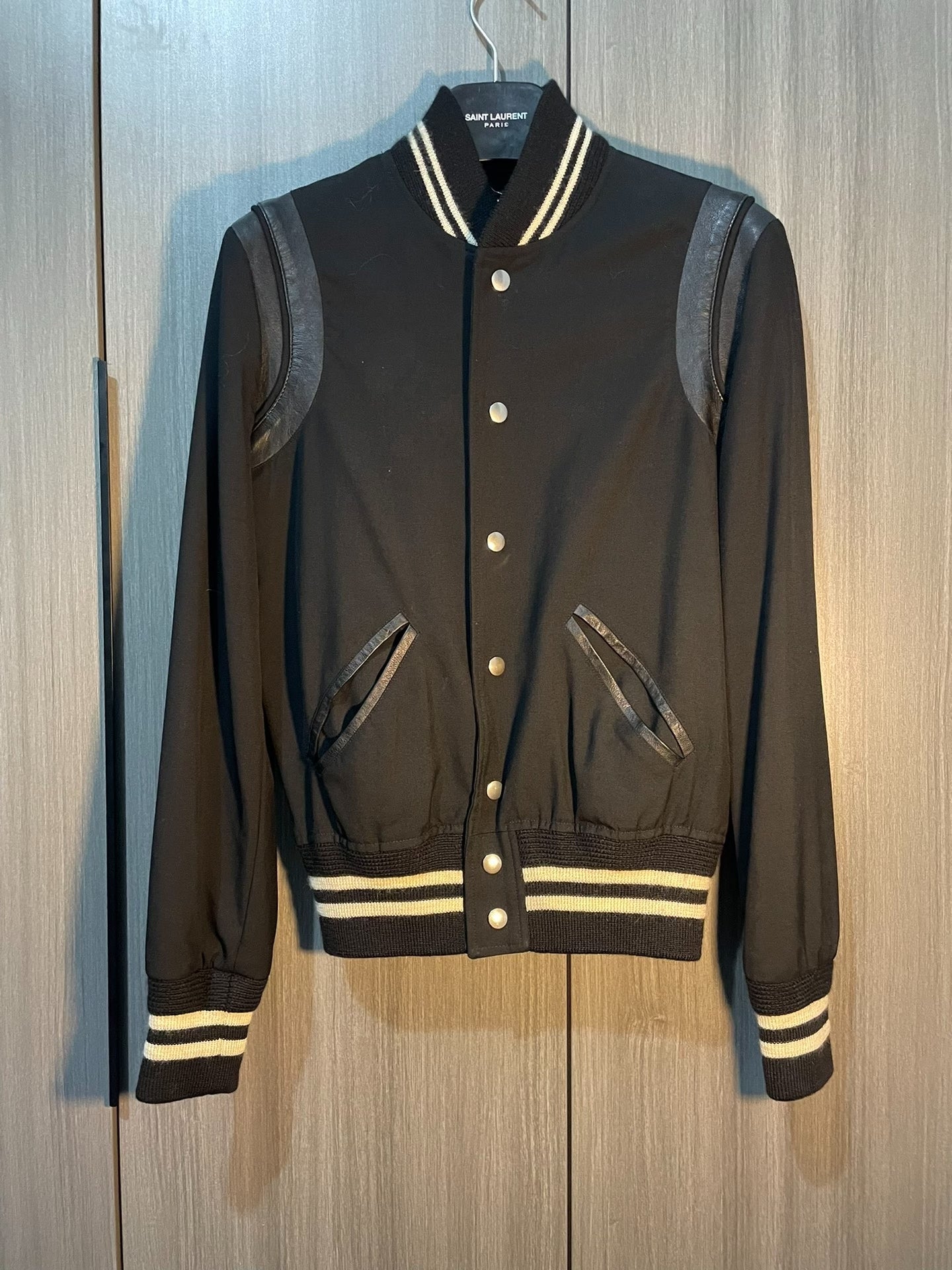 Saint Laurent Leather Sleeves Varsity Jacket