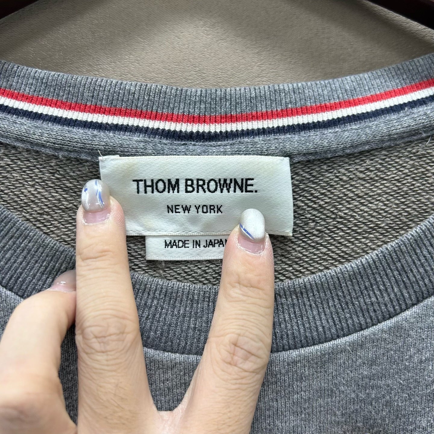 thom browne gray striped sweatshirt size 3